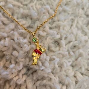 Disney Winnie the Pooh Green Rhinestone Necklace Gold Tone Chain
